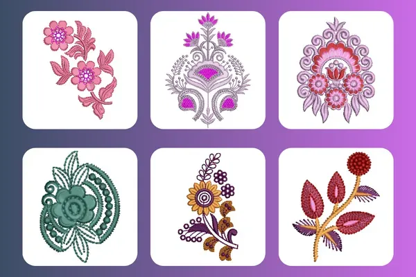 Creative Embroidered Design Motifs: Florals & Animals